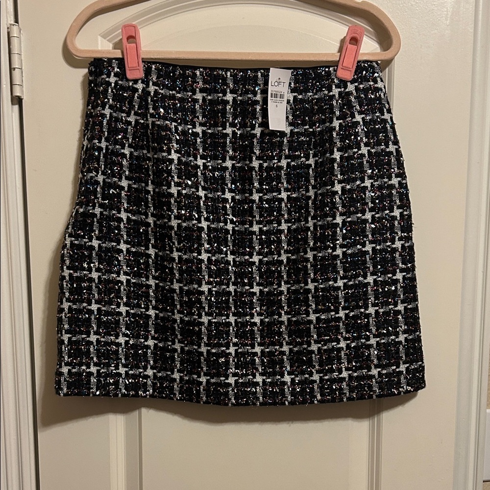 NWT LOFT sparkly Tweed Black and White Mini Skirt